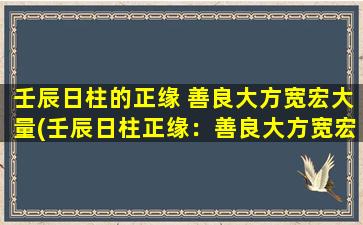 壬辰日柱的正缘 善良大方宽宏大量(壬辰日柱正缘：善良大方宽宏大量)